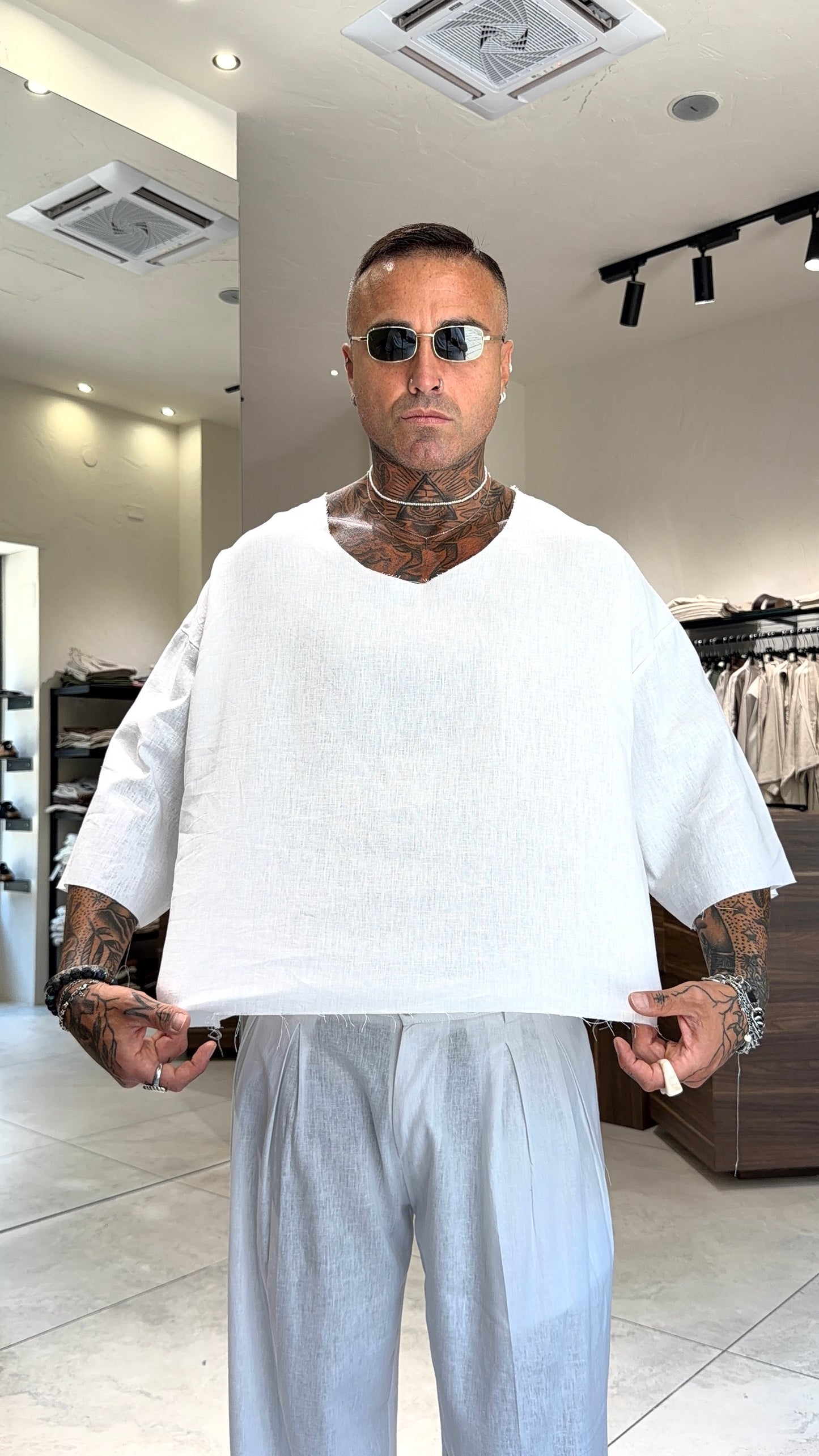 CROPPED LINEN TEE
