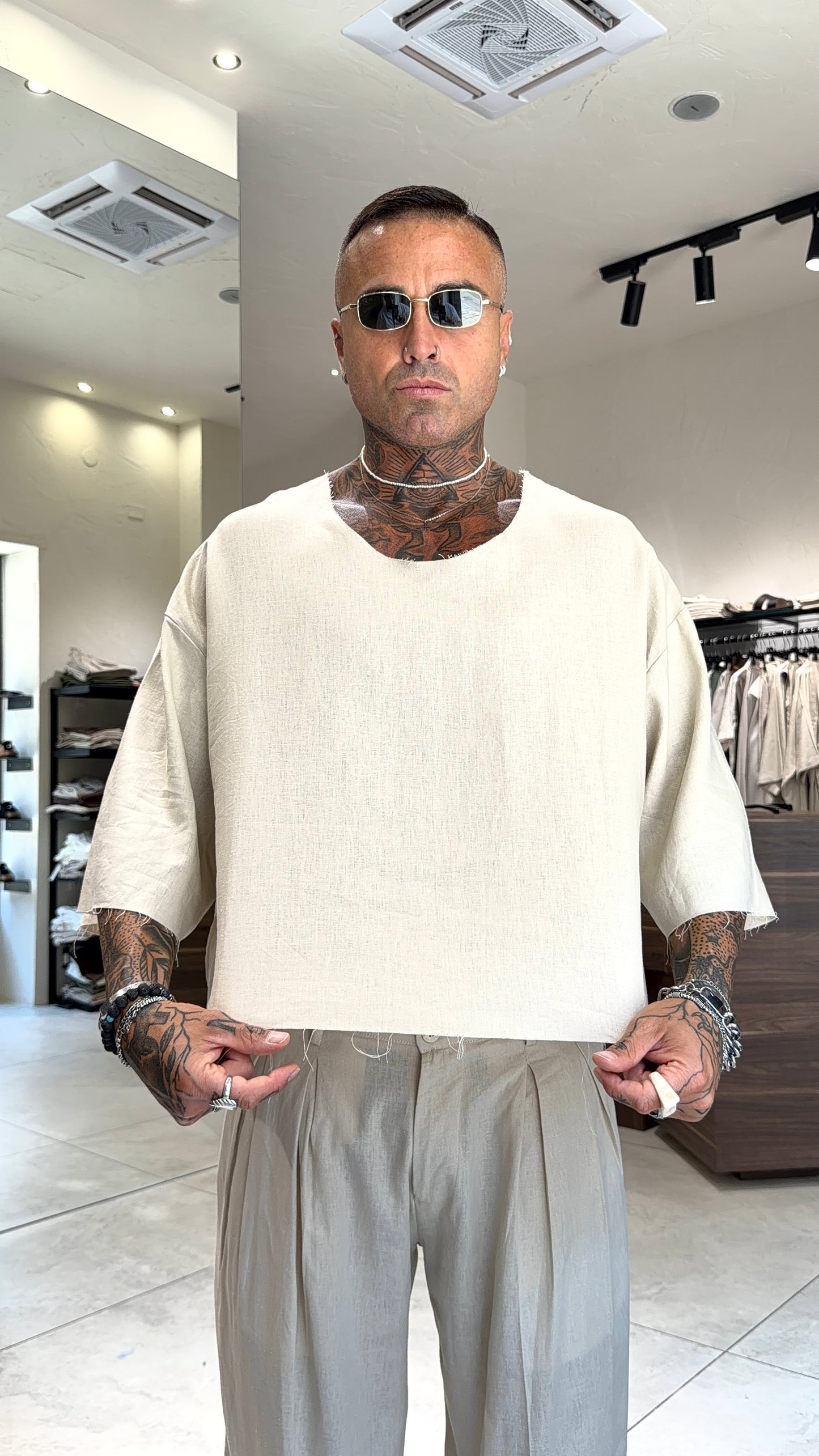 CROPPED LINEN TEE