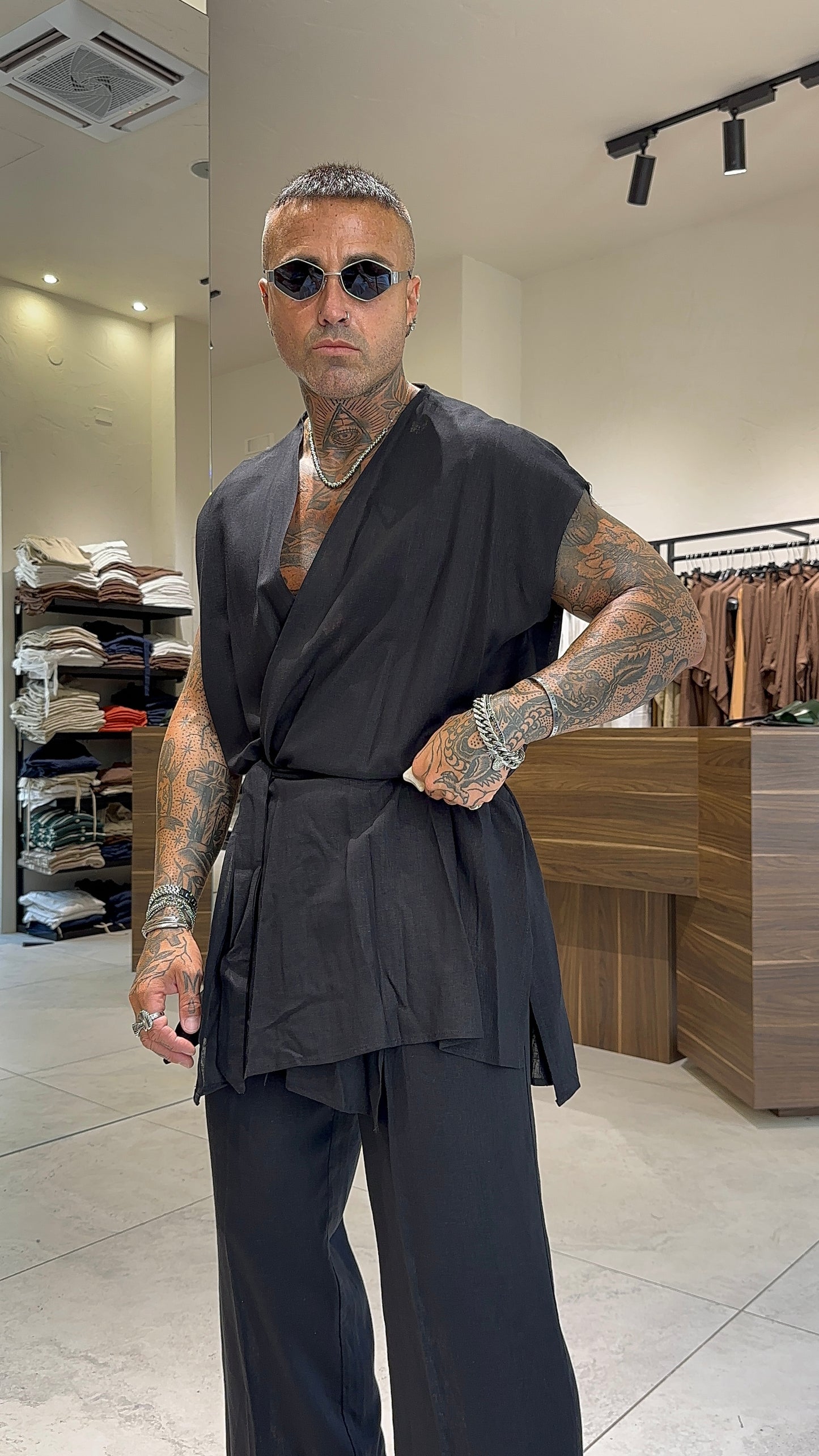 LINEN CORDSET KIMONO SMANICATO