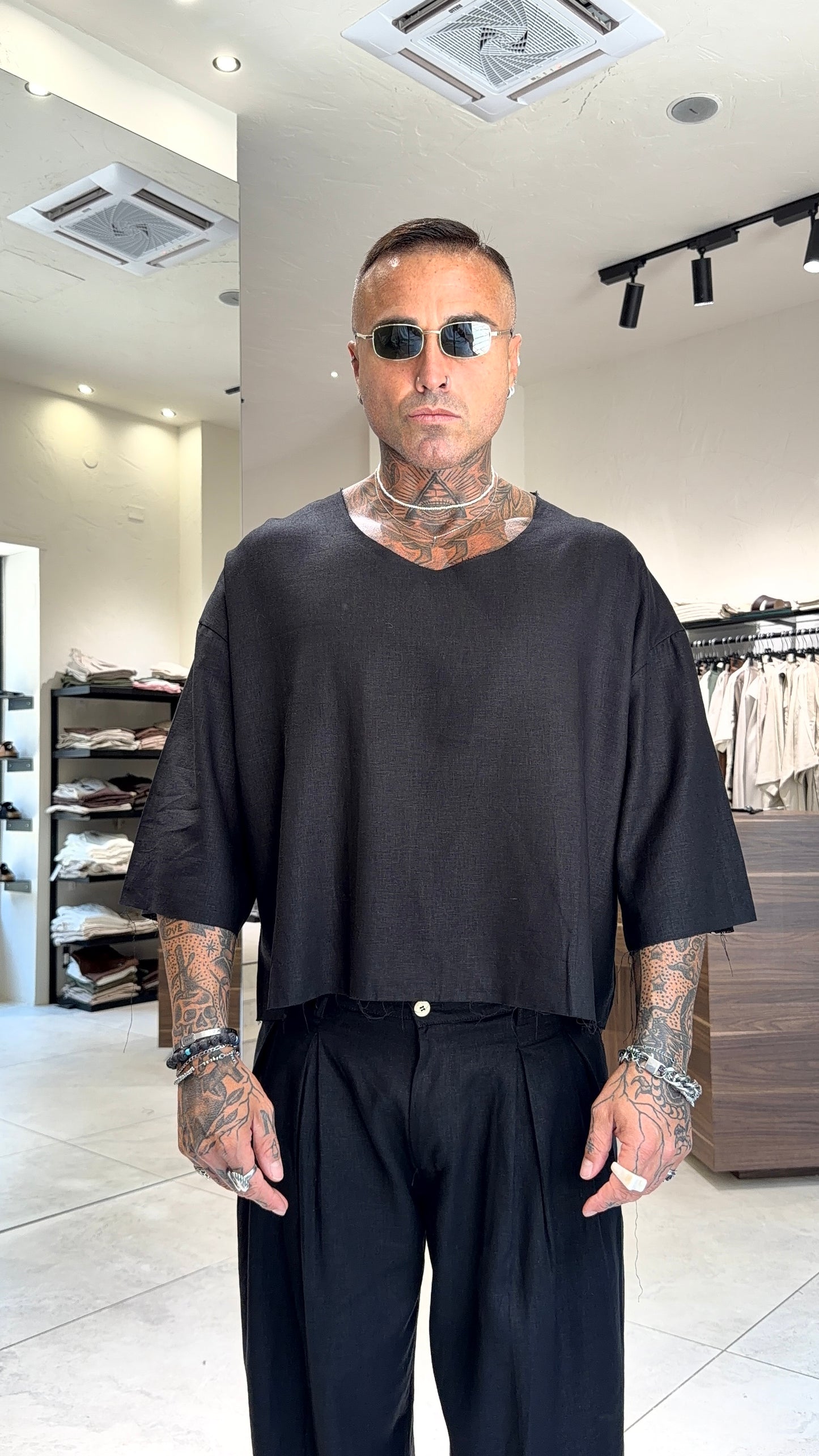 CROPPED LINEN TEE