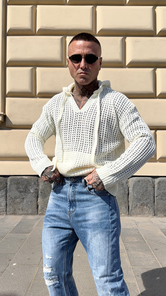 MAGLIA CAPPUCCIO TRAFORATA